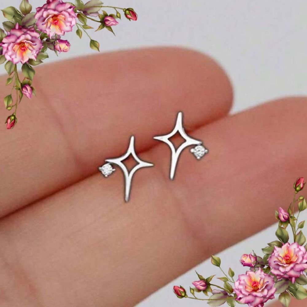 925 Sterling Silver Hollow Cubic Zirconia Star Design‎ Stud Earrings